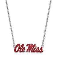 Sterling Silver Rhodium-plated LogoArt University of Mississippi Ole Miss Large Enameled Pendant Necklace, 18" view 1