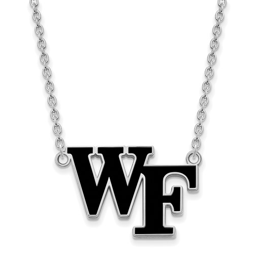 Sterling Silver Rhodium-plated LogoArt Wake Forest University W-f Large Enameled Pendant Necklace, 18"