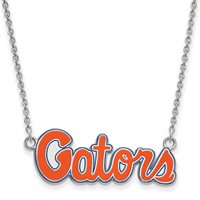 Sterling Silver Rhodium-plated LogoArt University of Florida Gators Script Small Enameled Pendant Necklace, 18" view 1