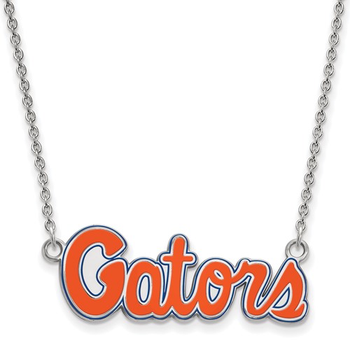 Sterling Silver Rhodium-plated LogoArt University of Florida Gators Script Small Enameled Pendant Necklace, 18"