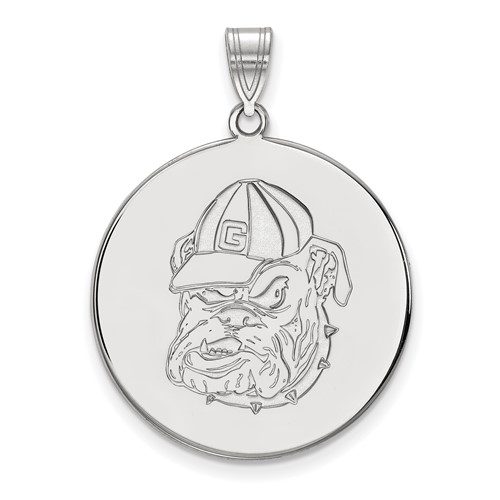 Sterling Silver Rhodium-plated LogoArt University of Georgia Bulldog Extra Large Disc Pendant