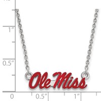 Sterling Silver Rhodium-plated LogoArt University of Mississippi Ole Miss Small Enameled Pendant Necklace, 18" view 2