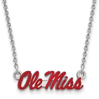 Sterling Silver Rhodium-plated LogoArt University of Mississippi Ole Miss Small Enameled Pendant Necklace, 18" view 1