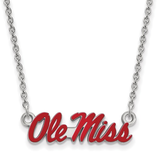 Sterling Silver Rhodium-plated LogoArt University of Mississippi Ole Miss Small Enameled Pendant Necklace, 18"