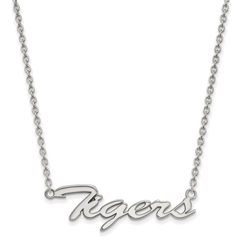 Sterling Silver Rhodium-plated LogoArt Louisiana State University Tigers Script Medium Pendant Necklace, 18"