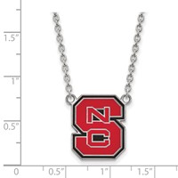 Sterling Silver Rhodium-plated LogoArt North Carolina State University N-c-s Large Enameled Pendant Necklace, 18" view 2