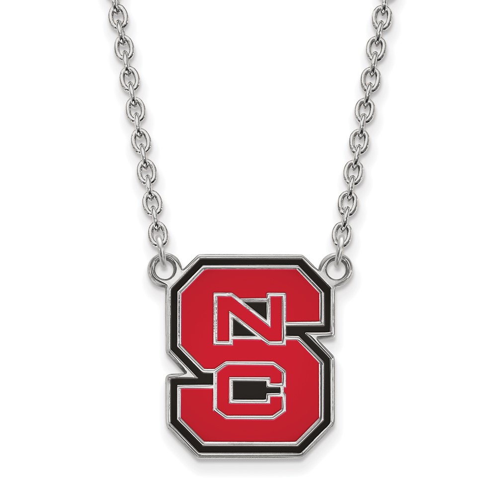 Sterling Silver Rhodium-plated LogoArt North Carolina State University N-c-s Large Enameled Pendant Necklace, 18"