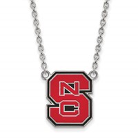 Sterling Silver Rhodium-plated LogoArt North Carolina State University N-c-s Large Enameled Pendant Necklace, 18" view 1