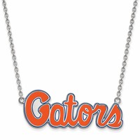 Sterling Silver Rhodium-plated LogoArt University of Florida Gators Script Large Enameled Pendant Necklace, 18" view 1