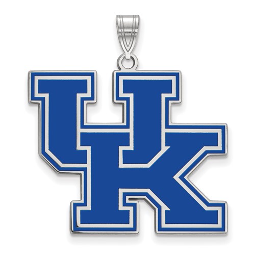 Sterling Silver Rhodium-plated LogoArt University of Kentucky U-k Extra Large Enameled Pendant