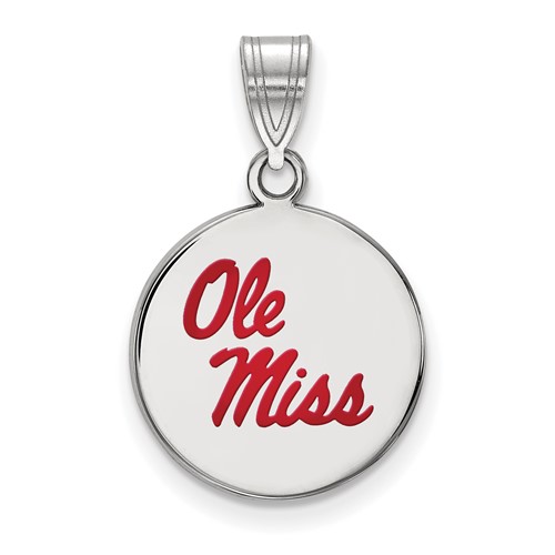 Sterling Silver Rhodium-plated LogoArt University of Mississippi Ole Miss Medium Enameled Disc Pendant