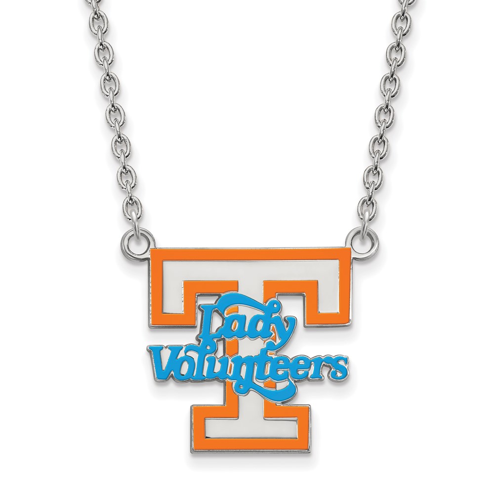 Sterling Silver Rhodium-plated LogoArt University of Tennessee Lady Volunteers Large Enameled Pendant Necklace, 18"