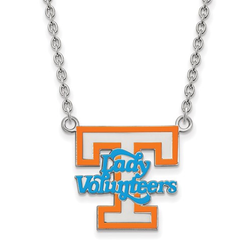 Sterling Silver Rhodium-plated LogoArt University of Tennessee Lady Volunteers Large Enameled Pendant Necklace, 18"