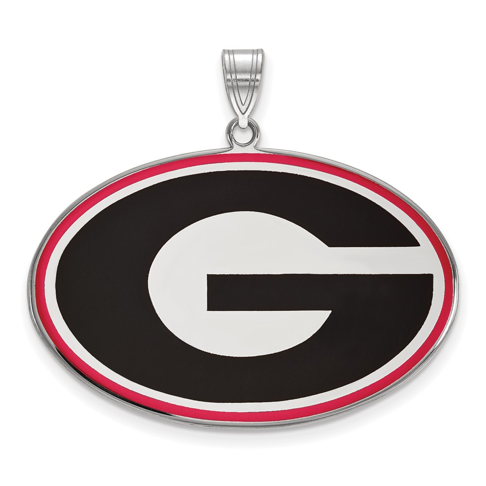 Sterling Silver Rhodium-plated LogoArt University of Georgia Letter G Extra Large Enameled Pendant