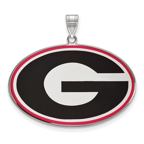 Sterling Silver Rhodium-plated LogoArt University of Georgia Letter G Extra Large Enameled Pendant
