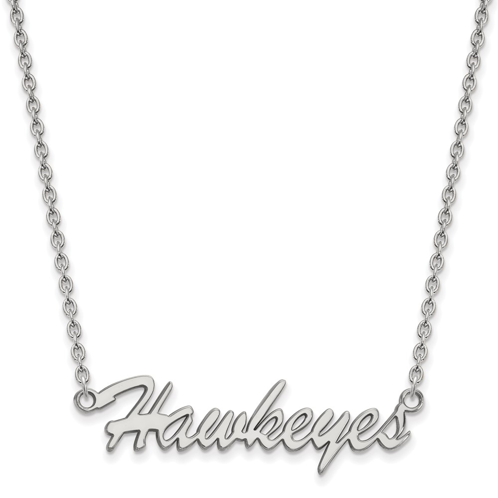 Sterling Silver Rhodium-plated LogoArt University of Iowa Hawkeyes Script Medium Pendant Necklace, 18"