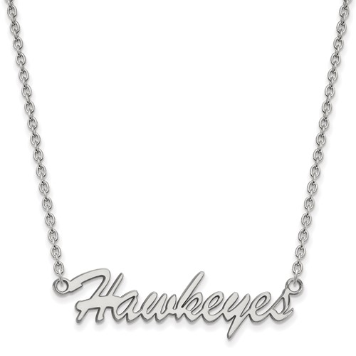 Sterling Silver Rhodium-plated LogoArt University of Iowa Hawkeyes Script Medium Pendant Necklace, 18"