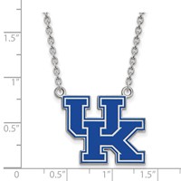 Sterling Silver Rhodium-plated LogoArt University of Kentucky U-k Large Enameled Pendant Necklace, 18" view 2