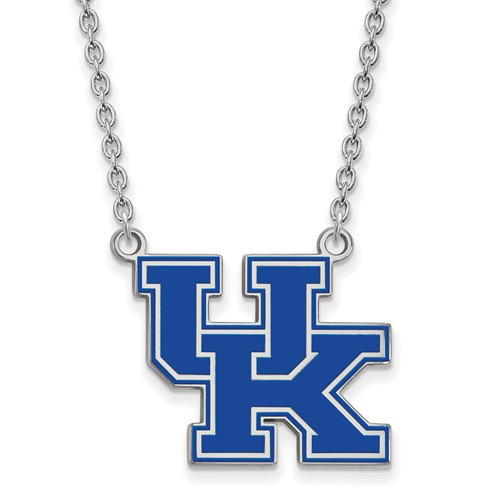 Sterling Silver Rhodium-plated LogoArt University of Kentucky U-k Large Enameled Pendant Necklace, 18"