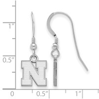 Sterling Silver Rhodium-plated LogoArt University of Nebraska Letter N Extra Small Dangle Wire Earrings view 2