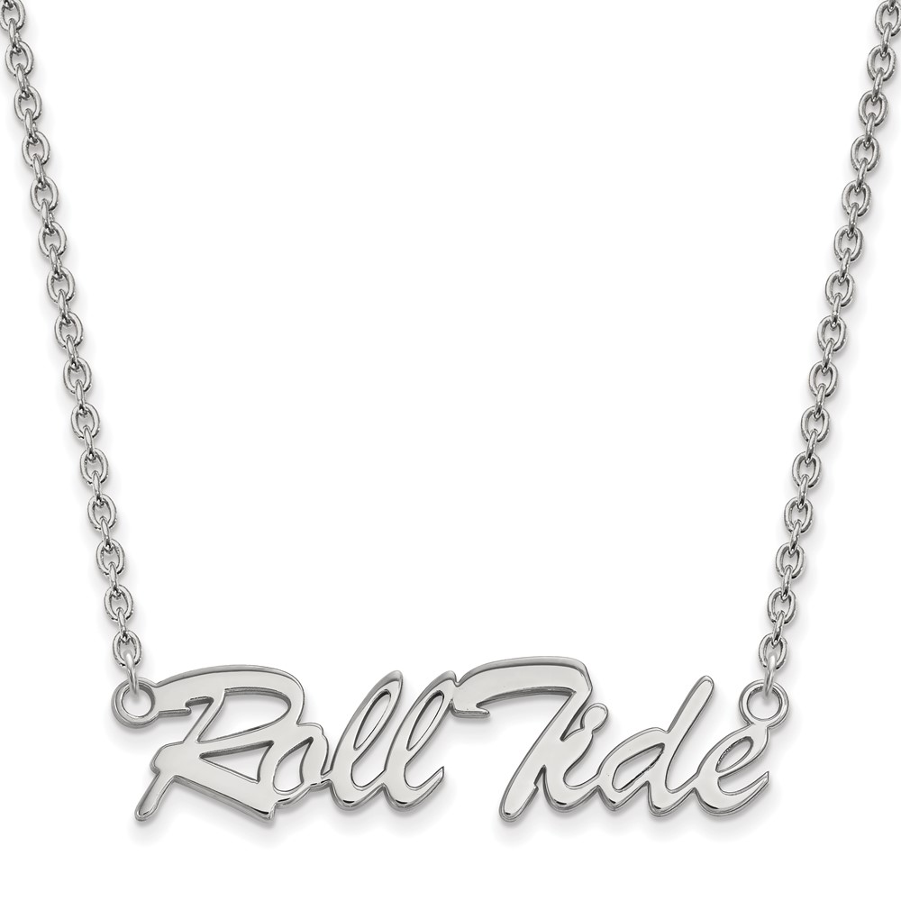 Sterling Silver Rhodium-plated LogoArt University of Alabama Roll Tide Script Large Pendant Necklace, 18"