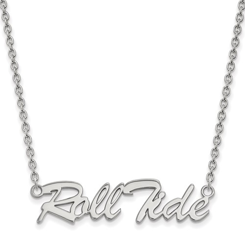 Sterling Silver Rhodium-plated LogoArt University of Alabama Roll Tide Script Large Pendant Necklace, 18"