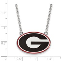 Sterling Silver Rhodium-plated LogoArt U of Georgia Letter G Large Enameled Pendant Necklace, 18" view 2