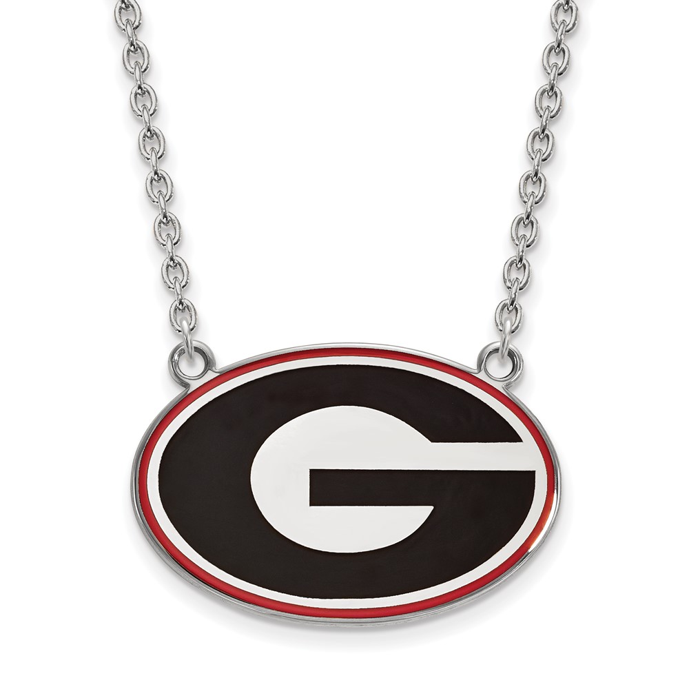 Sterling Silver Rhodium-plated LogoArt U of Georgia Letter G Large Enameled Pendant Necklace, 18"