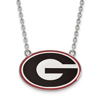 Sterling Silver Rhodium-plated LogoArt U of Georgia Letter G Large Enameled Pendant Necklace, 18" view 1
