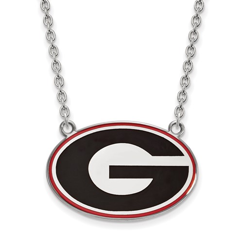 Sterling Silver Rhodium-plated LogoArt U of Georgia Letter G Large Enameled Pendant Necklace, 18"