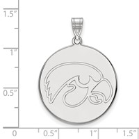 Sterling Silver Rhodium-plated LogoArt University of Iowa Hawk Extra Large Round Disc Pendant view 2
