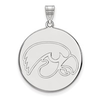 Sterling Silver Rhodium-plated LogoArt University of Iowa Hawk Extra Large Round Disc Pendant view 1