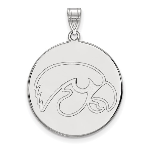 Sterling Silver Rhodium-plated LogoArt University of Iowa Hawk Extra Large Round Disc Pendant