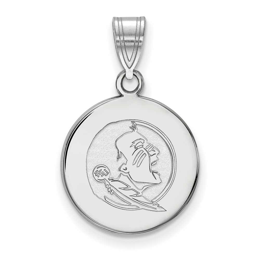 Sterling Silver Rhodium-plated LogoArt Florida State University Seminole Medium Disc Pendant