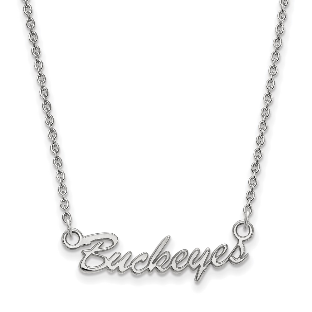 Sterling Silver Rhodium-plated LogoArt the Ohio State University Small Buckeyes Script Necklace, 18"