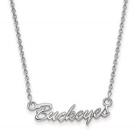 Sterling Silver Rhodium-plated LogoArt the Ohio State University Small Buckeyes Script Necklace, 18" view 1