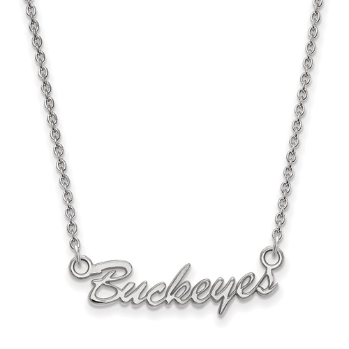 Sterling Silver Rhodium-plated LogoArt the Ohio State University Small Buckeyes Script Necklace, 18"