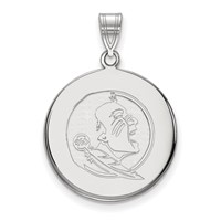 Sterling Silver Rhodium-plated LogoArt Florida State University Seminole Large Disc Pendant view 1