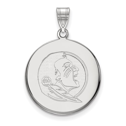 Sterling Silver Rhodium-plated LogoArt Florida State University Seminole Large Disc Pendant