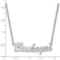 Sterling Silver Rhodium-plated LogoArt the Ohio State University Medium Buckeyes Script Necklace, 18" view 2