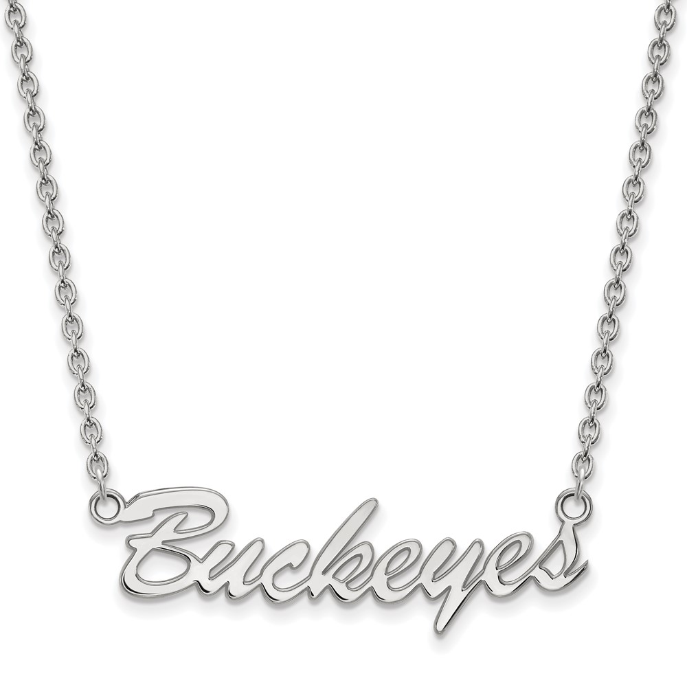 Sterling Silver Rhodium-plated LogoArt the Ohio State University Medium Buckeyes Script Necklace, 18"