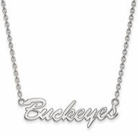 Sterling Silver Rhodium-plated LogoArt the Ohio State University Medium Buckeyes Script Necklace, 18" view 1