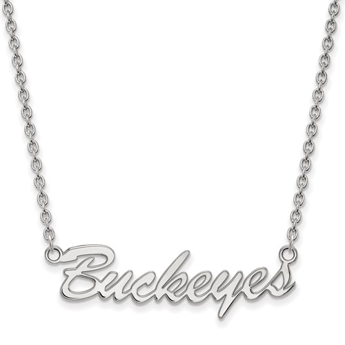 Sterling Silver Rhodium-plated LogoArt the Ohio State University Medium Buckeyes Script Necklace, 18"