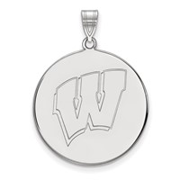 Sterling Silver Rhodium-plated LogoArt University of Wisconsin Letter W Extra Large Disc Pendant view 1