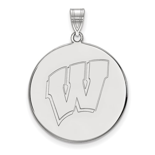 Sterling Silver Rhodium-plated LogoArt University of Wisconsin Letter W Extra Large Disc Pendant
