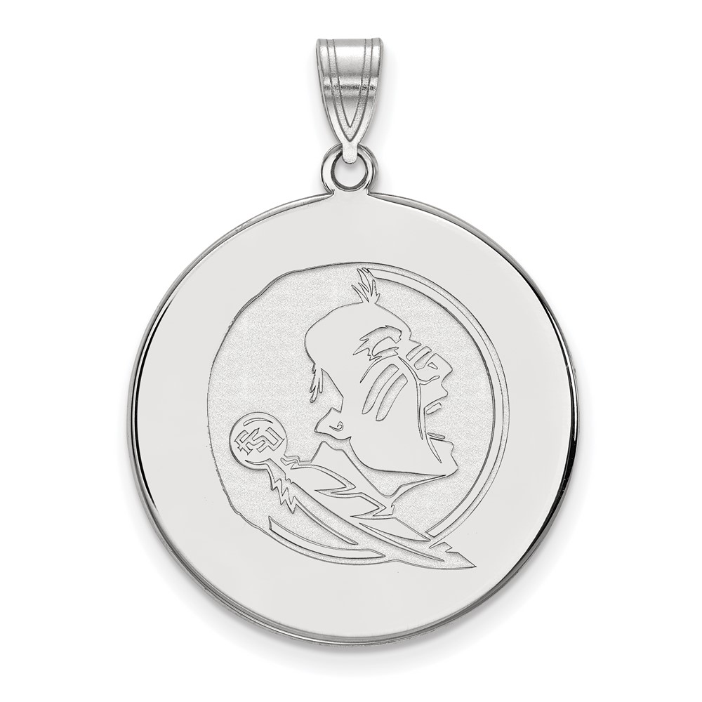 Sterling Silver Rhodium-plated LogoArt Florida State University Seminole Extra Large Disc Pendant
