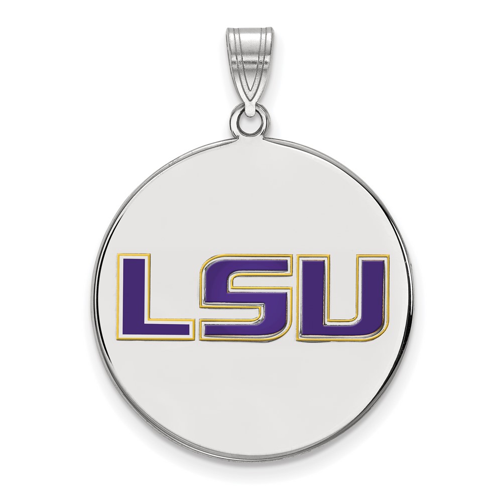 Sterling Silver Rhodium-plated LogoArt Louisiana State University L-s-u Extra Large Enameled Disc Pendant
