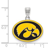 Sterling Silver Rhodium-plated LogoArt University of Iowa Hawk Medium Oval Enameled Pendant view 2