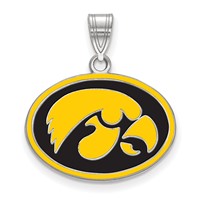 Sterling Silver Rhodium-plated LogoArt University of Iowa Hawk Medium Oval Enameled Pendant view 1