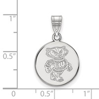 Sterling Silver Rhodium-plated LogoArt University of Wisconsin Badger Medium Disc Pendant view 2